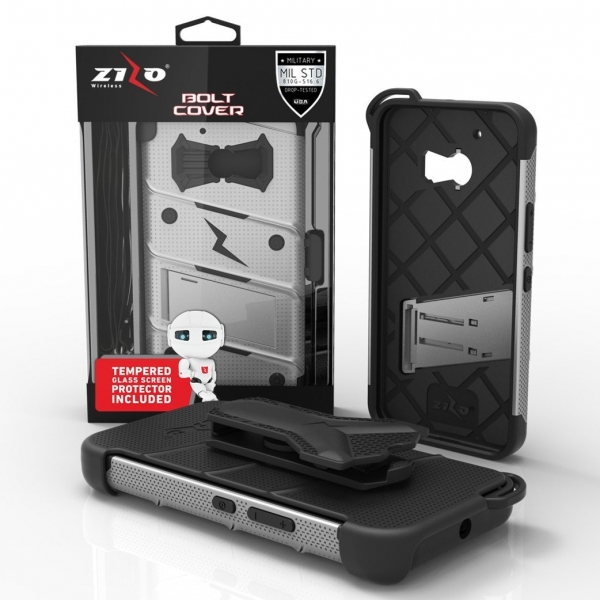 Zizo HTC 10 Bolt Seri Kickstand Kemer Klipsli Klf (MIL-STD-810G)-Gray Black