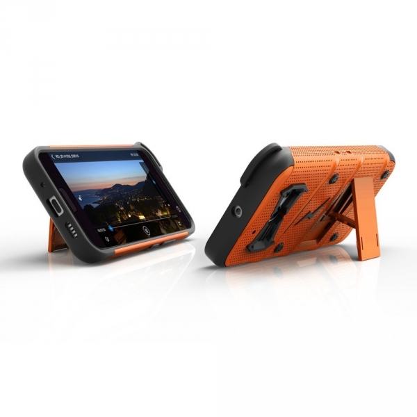 Zizo HTC 10 Bolt Seri Kickstand Kemer Klipsli Klf (MIL-STD-810G)-Orange Black