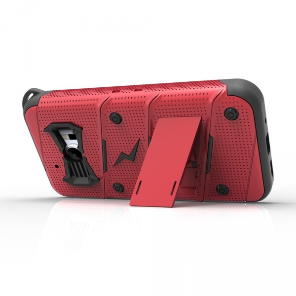 Zizo HTC 10 Bolt Seri Kickstand Kemer Klipsli Klf (MIL-STD-810G)- Red Black