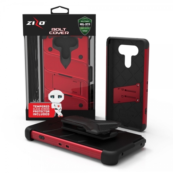 Zizo LG V30 Bolt Serisi Kemer Klipsi Klf (MIL-STD-810G)-Red Black