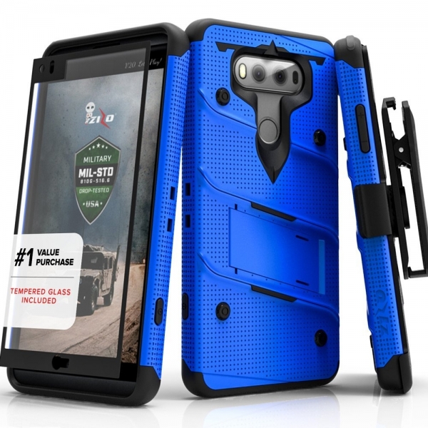 Zizo LG V30 Bolt Serisi Kemer Klipsi Klf (MIL-STD-810G)-Blue