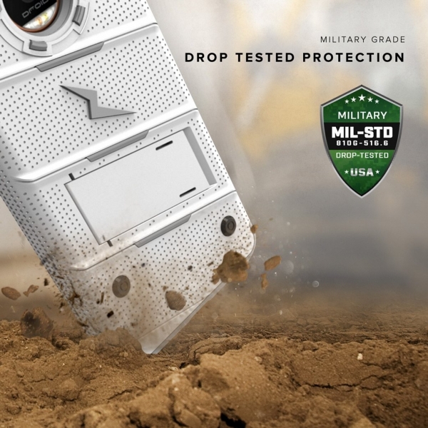 Zizo Motorola Moto Z Kemer Klipsli Klf ve Ekran Koruyucu (MIL-STD-810G)-White Gray