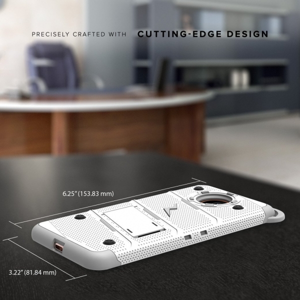 Zizo Motorola Moto Z Kemer Klipsli Klf ve Ekran Koruyucu (MIL-STD-810G)-White Gray