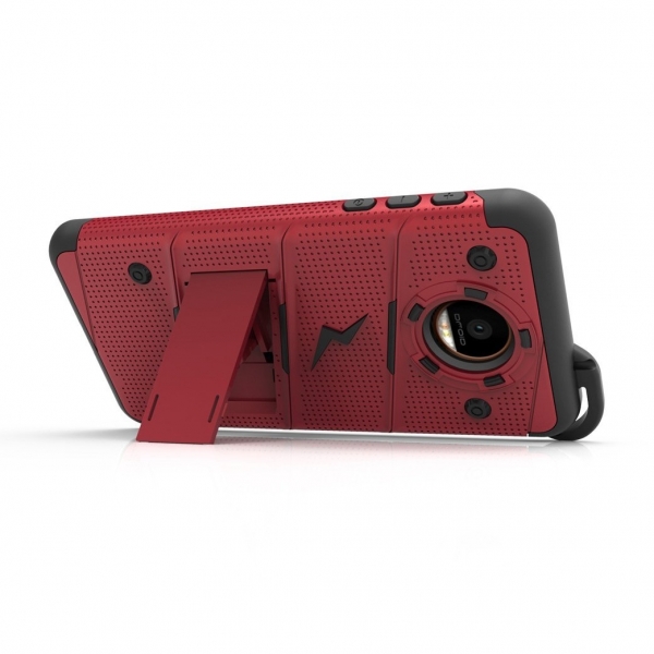 Zizo Motorola Moto Z Kemer Klipsli Klf ve Ekran Koruyucu (MIL-STD-810G)-Red Black