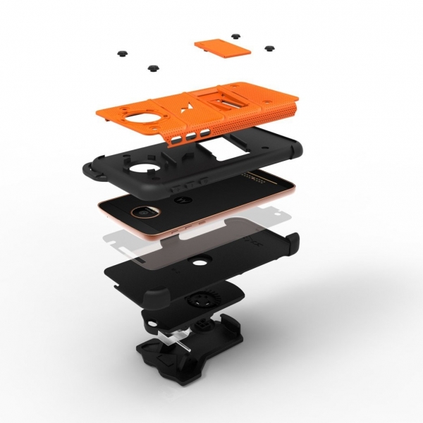 Zizo Motorola Moto Z Kemer Klipsli Klf ve Ekran Koruyucu (MIL-STD-810G)-Orange Black