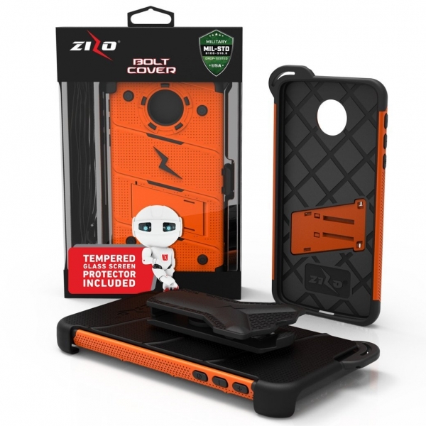 Zizo Motorola Moto Z Kemer Klipsli Klf ve Ekran Koruyucu (MIL-STD-810G)-Orange Black