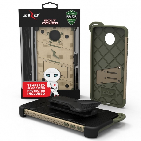 Zizo Motorola Moto Z Kemer Klipsli Klf ve Ekran Koruyucu (MIL-STD-810G)-Desert Tan Camo Green