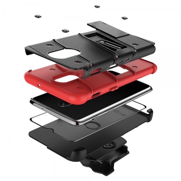 Zizo OnePlus 6T Bolt Serisi Klf (MIL-STD-810G)-Black Red