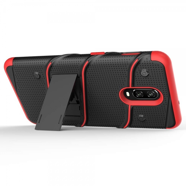 Zizo OnePlus 6T Bolt Serisi Klf (MIL-STD-810G)-Black Red