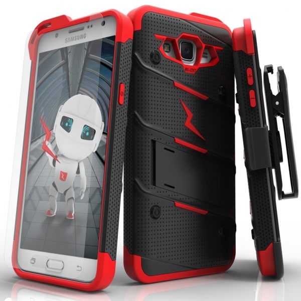 Zizo Samsung Galaxy J7 Bolt Serisi Kickstand Klf (MIL-STD-810G)-Black Red
