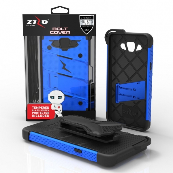 Zizo Samsung Galaxy J7 Bolt Serisi Kickstand Klf (MIL-STD-810G)- Blue Black