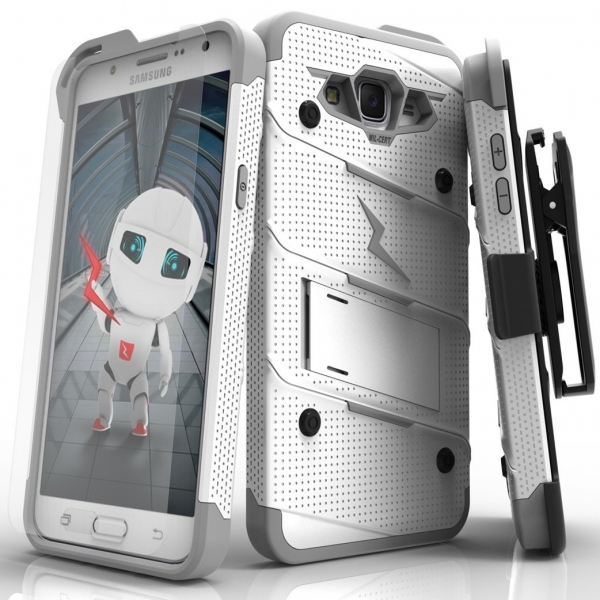 Zizo Samsung Galaxy J7 Bolt Serisi Kickstand Klf (MIL-STD-810G)-White Gray