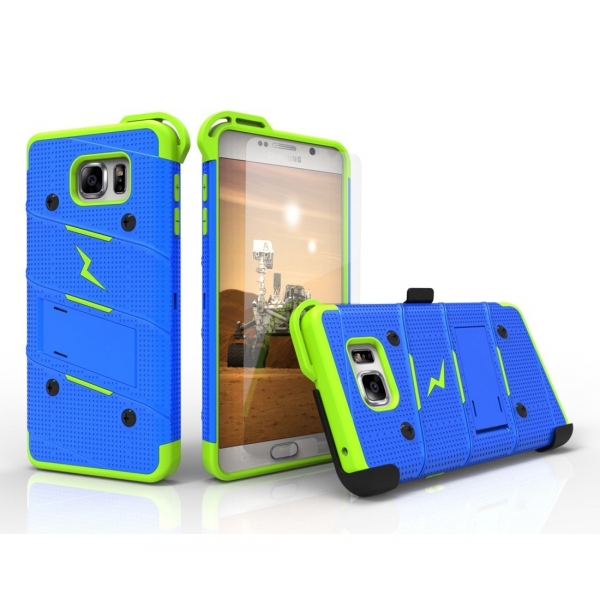 Zizo Samsung Galaxy Note 5 Kemer Klipsli Klf (Mil-STD-810G)-Blue-Neon Green