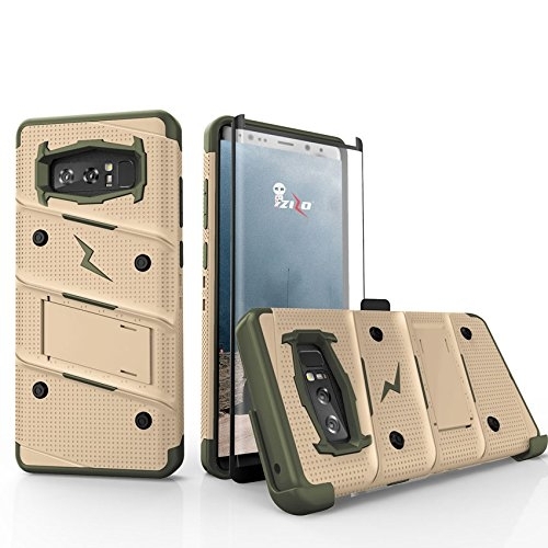 Zizo Samsung Galaxy Note 8 Bolt Serisi Kickstand Klf (MIL-STD-810G)-Desert Tan Camo Green