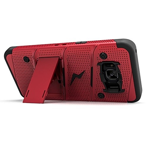 Zizo Samsung Galaxy S8 Bolt Seri Kemer Klipsli Klf ve Ekran Koruyucu (MIL-STD-810G)-Red Black