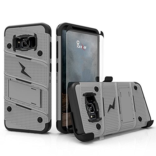 Zizo Samsung Galaxy S8 Bolt Seri Kemer Klipsli Klf ve Ekran Koruyucu (MIL-STD-810G)-Gray Black