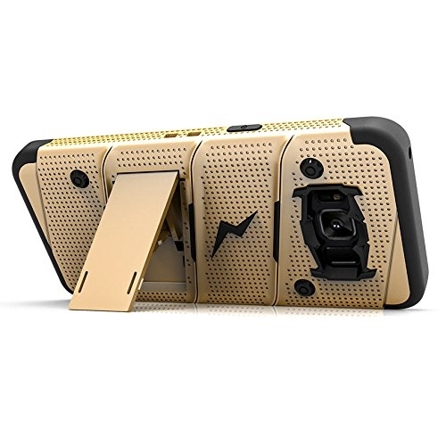 Zizo Samsung Galaxy S8 Bolt Seri Kemer Klipsli Klf ve Ekran Koruyucu (MIL-STD-810G)-Gold Black