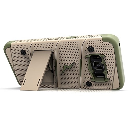 Zizo Samsung Galaxy S8 Bolt Seri Kemer Klipsli Klf ve Ekran Koruyucu (MIL-STD-810G)-Desert Tan Camo Green