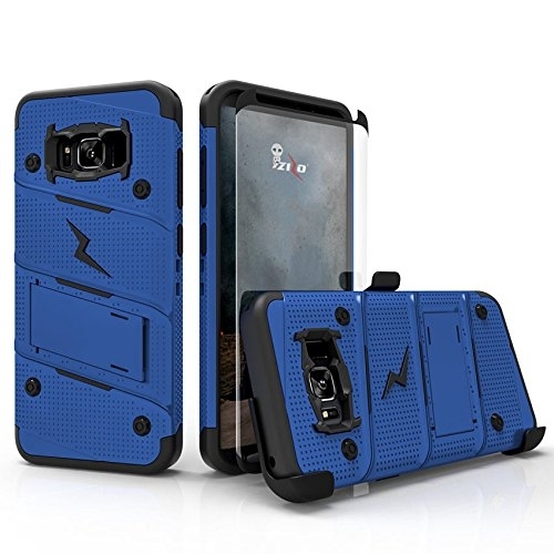 Zizo Samsung Galaxy S8 Bolt Seri Kemer Klipsli Klf ve Ekran Koruyucu (MIL-STD-810G)-Blue Black