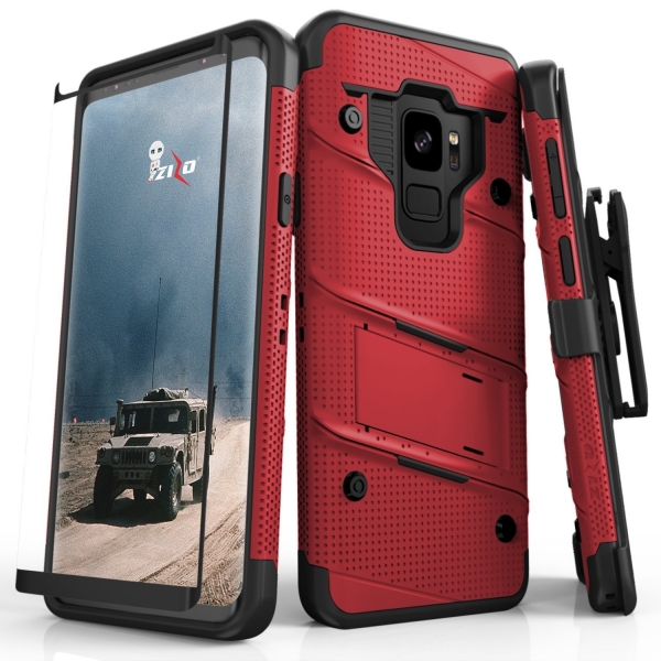 Zizo Samsung Galaxy S9 Bolt Seri Klf (MIL-STD-810G)-Red-Black