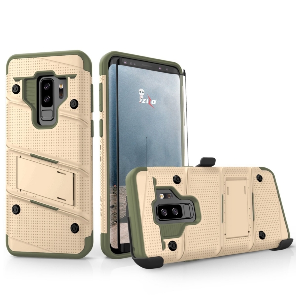 Zizo Samsung Galaxy S9 Plus Bolt Seri Klf (MIL-STD-810G)-Desert Tan Camo Green