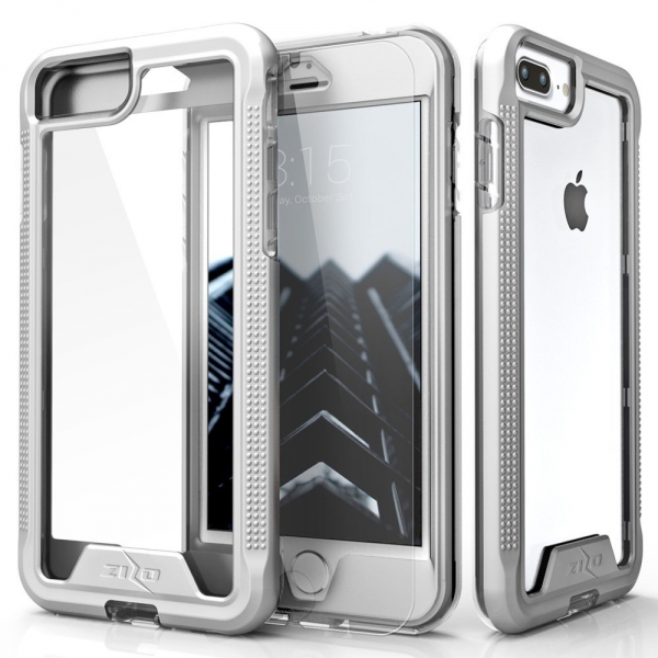 Zizo iPhone 8 Plus ION Seri Klf (MIL-STD-810G)-Silver-Clear