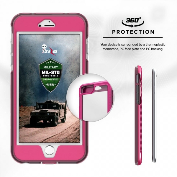 Zizo iPhone 8 Plus ION Seri Klf (MIL-STD-810G)-Pink-Clear