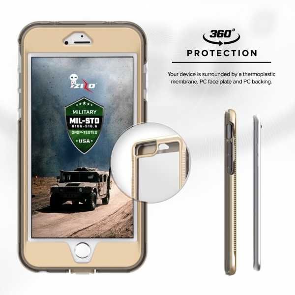 Zizo iPhone 8 Plus ION Seri Klf (MIL-STD-810G)-Gold-Clear