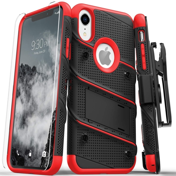 Zizo iPhone XR Bolt Serisi Kickstand Klf (MIL-STD-810G)-Black Red