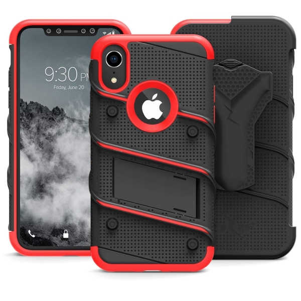Zizo iPhone XR Bolt Serisi Kickstand Klf (MIL-STD-810G)-Black Red
