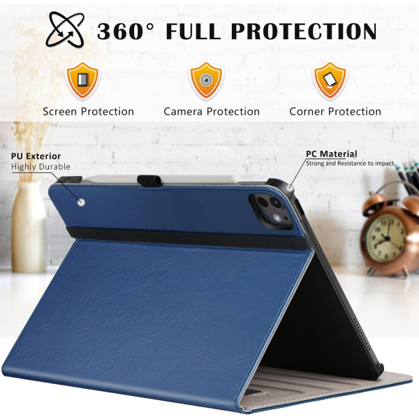 Ztotop Deri iPad Pro M4 Klf (11 in)-Navy Blue