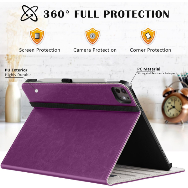 Ztotop Deri iPad Pro M4 Klf (11 in)-Purple