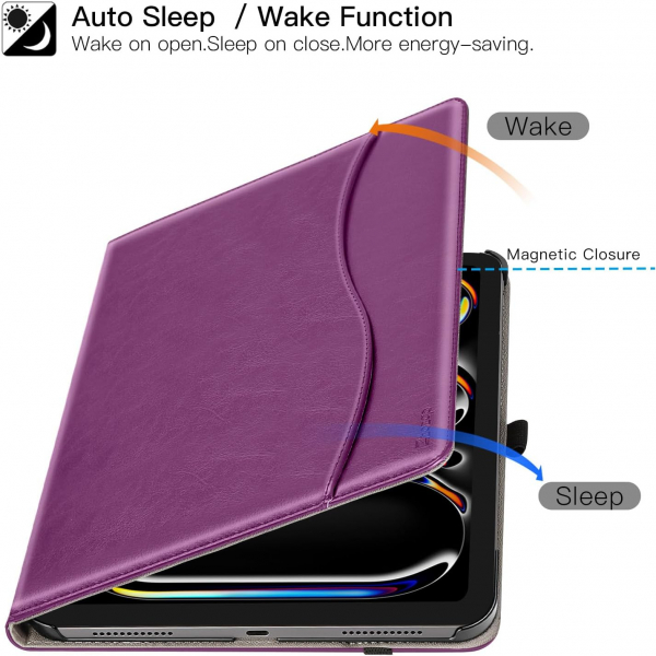 Ztotop Deri iPad Pro M4 Klf (11 in)-Purple