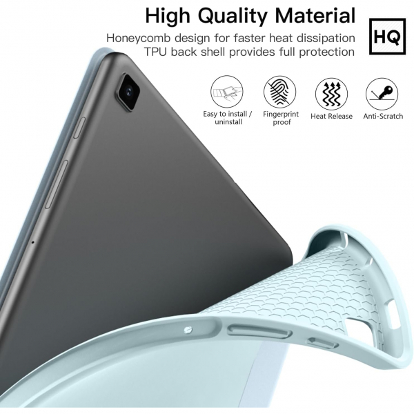 Ztotop Galaxy Tab S6 Lite Kalem Blmeli Klf (10.4 in)-Sky Blue