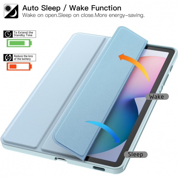 Ztotop Galaxy Tab S6 Lite Kalem Blmeli Klf (10.4 in)-Sky Blue