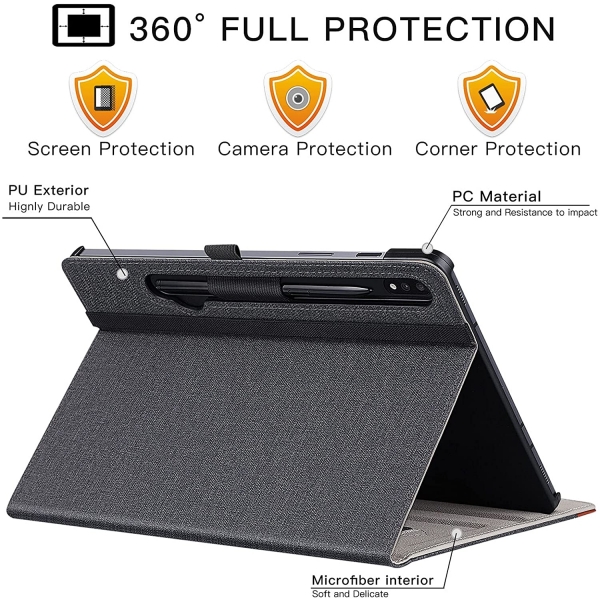 Ztotop Galaxy Tab S7 FE Deri Stand Klf (12.4 in)-DenimBlack