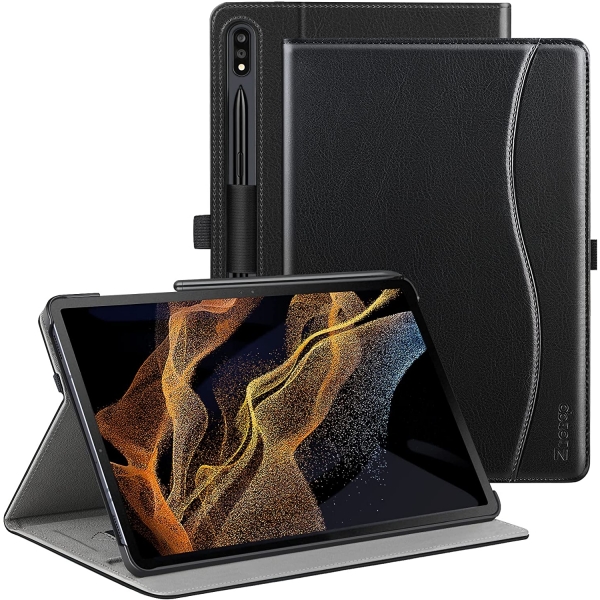 Ztotop Galaxy Tab S8 Ultra Deri Stand Klf (14.6 in)-Black