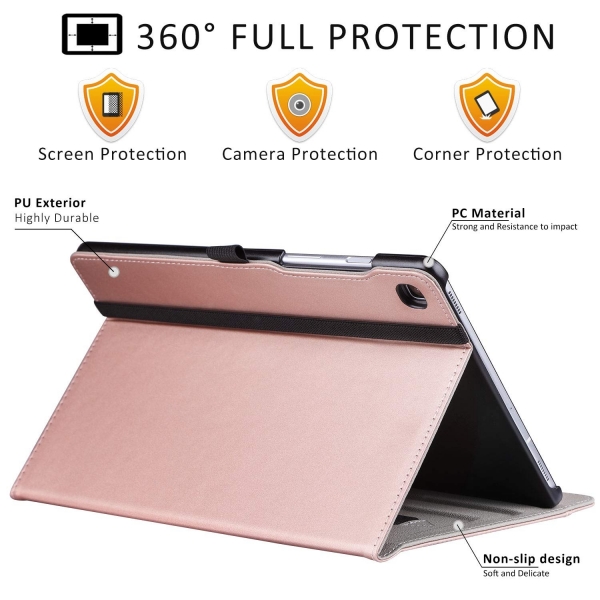 Ztotop Samsung Galaxy Tab S5e Deri Stand Klf-Rosegold