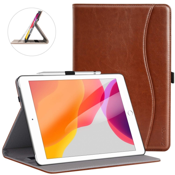 Ztotop iPad Deri Stand Klf (10.2 in)(7.Nesil)(2019)-Brown