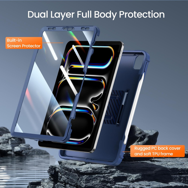 Ztotop Tam Korumal iPad Pro M4 Klf (13 in)-Navy Blue