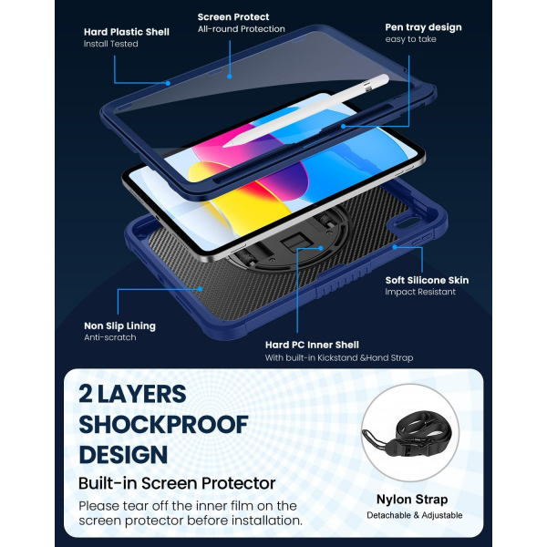 Ztotop Apple iPad A16 Rotating Klf (11 in)-Blue