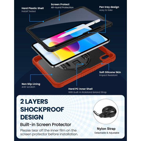 Ztotop Apple iPad A16 Rotating Klf (11 in)-Red