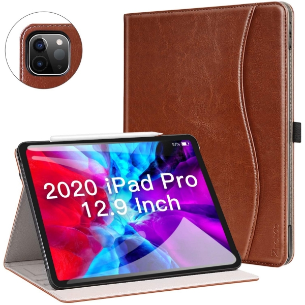 Ztotop iPad Pro Deri Standl Klf (12.9 in)(4. Nesil)-Brown