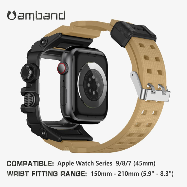 amBand Apple Watch 9/8/7 45mm Darbeye Dayankl Kay-Sand Beige