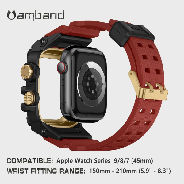 amBand Apple Watch 9/8/7 45mm Darbeye Dayankl Kay-Red