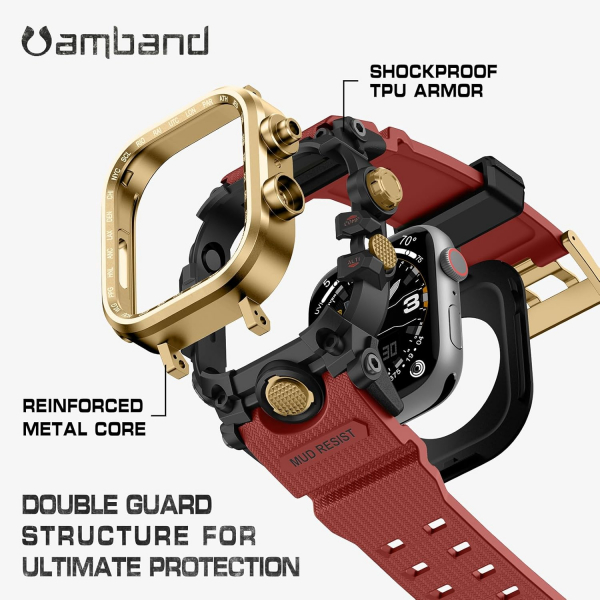 amBand Apple Watch 9/8/7 45mm Darbeye Dayankl Kay-Red