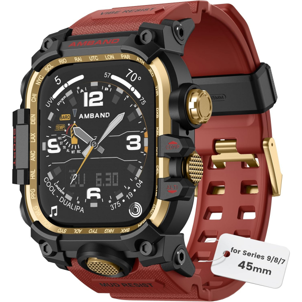 amBand Apple Watch 9/8/7 45mm Darbeye Dayankl Kay-Red