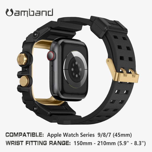 amBand Apple Watch 9/8/7 45mm Darbeye Dayankl Kay-Black Gold