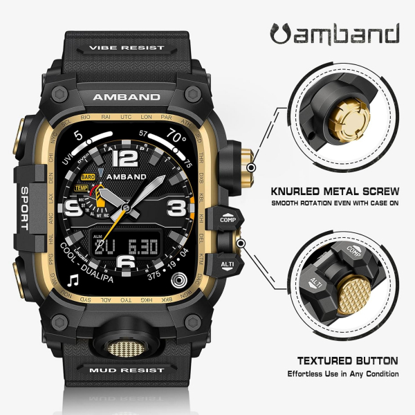 amBand Apple Watch 9/8/7 45mm Darbeye Dayankl Kay-Black Gold