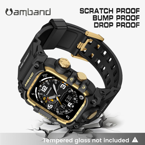 amBand Apple Watch 9/8/7 45mm Darbeye Dayankl Kay-Black Gold